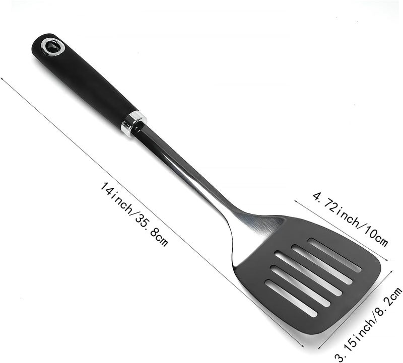JXWING Brushed Slotted Stainless Steel Turner, Metal Spatulas for kitchen Use, Non-Slip Slotted Turner with Ergonomic Handle, Heavy Duty Cooking Utensils for Flipping Grilling Fish Eggs - Image 3